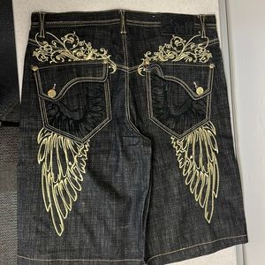 Vintage Delf shorts black with gold embroidery sizeW38 L14 1/2